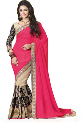 

Saara Self Design, Solid Fashion Pure Georgette Saree(Beige, Pink)
