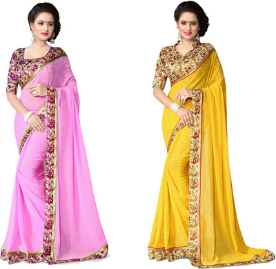 

Indianbeauty Self Design, Solid Fashion Chiffon Saree(Pack of 2, Yellow, Pink), Pink;yellow