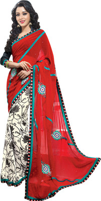 

Saara Floral Print, Self Design Daily Wear Georgette Saree(Red, White)