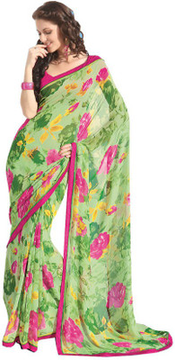 

Indian Wear Online Printed Fashion Pure Chiffon Saree(Multicolor)