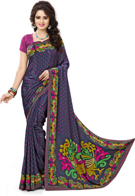 

Urban Vastra Animal Print Fashion Crepe Saree(Grey, Dark grey