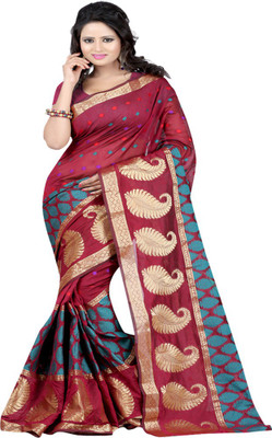 Dealtz Fashion Embellished Banarasi Poly Silk Saree(Maroon)