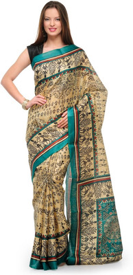

Cenizas Printed Fashion Art Silk Saree(Beige), Green