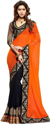 

Aksh Fashion Embroidered Fashion Handloom Georgette Saree(Orange)