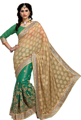 

Aasvaa Embroidered Fashion Jacquard Saree(Green)