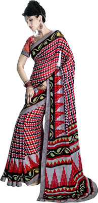 

Khoobee Self Design, Printed Fashion Georgette Saree(Red, Multicolor), Multicolor;red