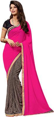 

Jiya Self Design, Embellished Fashion Georgette Saree(Pink, Black, Brown), Black;brown;pink