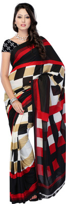 

Jaipur Kurti Printed Fashion Georgette Saree(Red, Black), Red and black