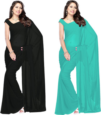 

Parisha Solid Daily Wear Georgette Saree(Pack of 2, Black, Green), Black;rama