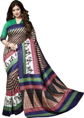 

Ewows Printed Bhagalpuri Silk Saree(Brown)