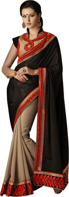 

Ewows Embroidered, Self Design Fashion Crepe, Jacquard Saree(Black, Beige, Beige;black