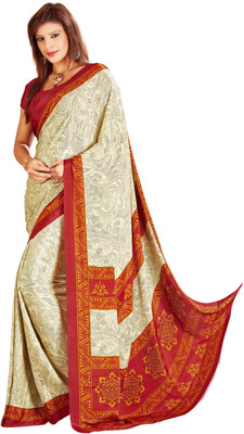 

Vardan Prints Printed Fashion Crepe Saree(White, Red), Red;white