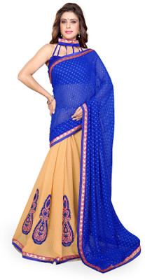 

Sourbh Sarees Embroidered Fashion Jacquard, Georgette Saree(Blue, Beige), Beige;blue