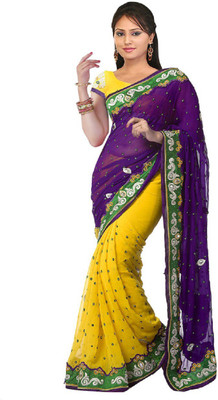 Aksh Fashion Embellished Fashion Chiffon Saree(Purple)