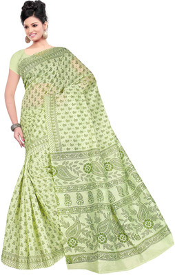 

revathi textiles Printed Gadwal Cotton Saree(Green)