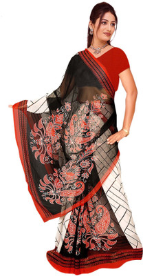 

Khushali Printed Daily Wear Georgette Saree(White, Black), Black;white
