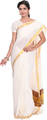 

Darps Self Design Balarampuram Cotton Saree(Multicolor), Cream