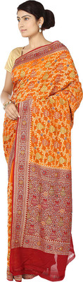 

Zain Textiles Woven Banarasi Handloom Pure Chiffon Saree(Orange, Maroon), Maroon;orange