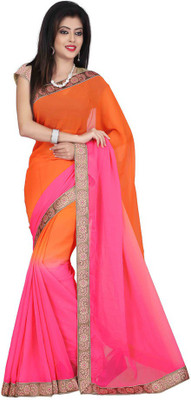 

Omkarcreation Solid Banarasi Handloom Georgette Saree(Orange, Pink)