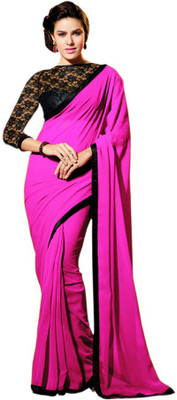 

Dancing Girl Solid Bollywood Chiffon Saree(Pink)