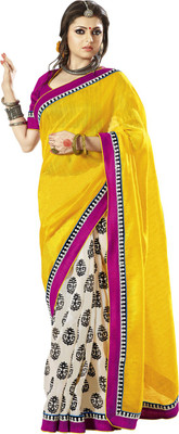 

Saara Printed Fashion Silk Saree(Yellow, White), Yellow and off-white