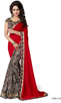 

Indianbeauty Self Design, Solid, Printed Fashion Georgette Saree(Red, Multicolor), Multicolor;red
