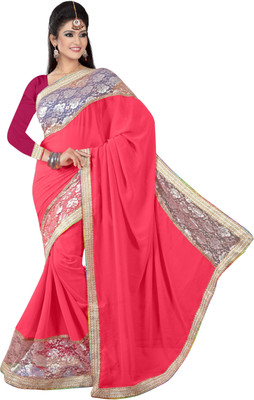 

Dancing Girl Solid Bollywood Georgette Saree(Pink)