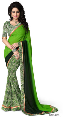 

Indianbeauty Self Design, Solid, Printed Fashion Georgette Saree(Green, Dark Green), Dark green;green