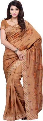 

JTInternational Printed Fashion Art Silk Saree(Brown), Multi color