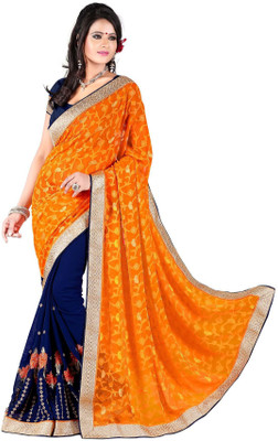 

Khushali Embroidered Fashion Georgette Saree(Dark Blue, Orange)