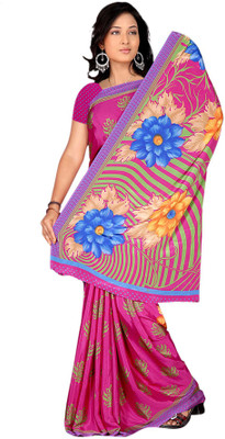 

Khoobee Printed Fashion Crepe Saree(Pink)