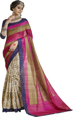

Mathura Printed Bhagalpuri Cotton Saree(Pink, Blue), Blue;pink