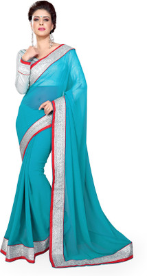 

Sourbh Sarees Solid Fashion Georgette Saree(Light Blue), Sky blue