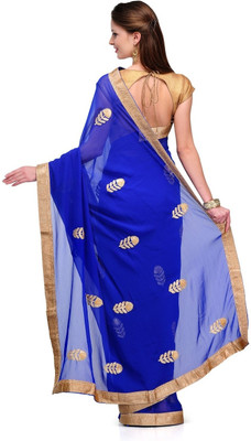 

Cenizas Solid, Self Design Fashion Chiffon Saree(Blue)