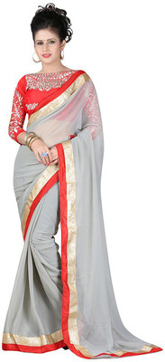 

Monika Silk Mill Plain Daily Wear Georgette Saree(Grey)