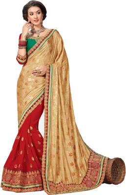 

Aarti Apparels Embroidered Bollywood Chiffon Saree(Beige, Red