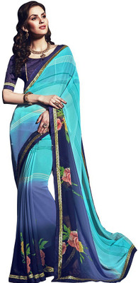 

Desi Butik Printed Fashion Georgette Saree(Blue, Blue), Sky blue and blue