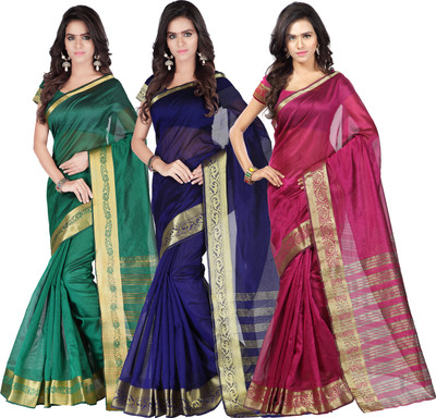 

Weavedeal Solid Banarasi Chanderi Saree(Pack of 3, Multicolor)