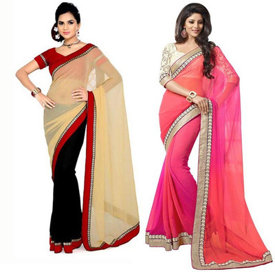 

Stylezone Self Design Fashion Chiffon Saree(Pack of 2, Beige, Pink)
