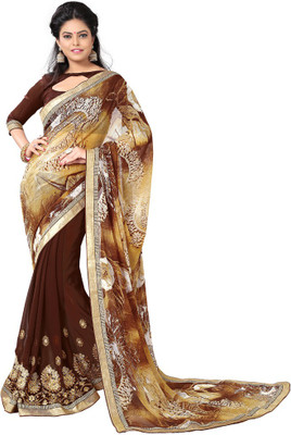 

Saara Printed Fashion Georgette Saree(Brown, Yellow), Brown and yellow