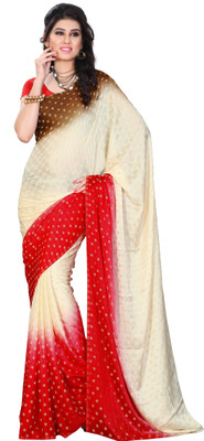 

JTInternational Printed Fashion Handloom Georgette Saree(Multicolor), Beige;red