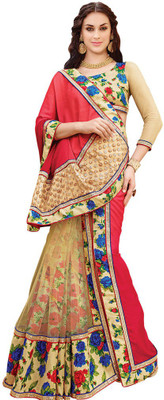

Desi Butik Embroidered Fashion Chiffon, Net Saree(Red, Beige), Red and beige