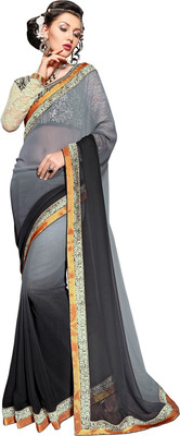 

Lovely Look Embroidered Daily Wear Georgette Saree(Black, Grey)
