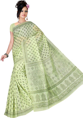

revathi textiles Printed Gadwal Cotton Saree(Green)