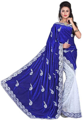 

Gunjan Creations Embroidered Fashion Velvet Saree(Blue)
