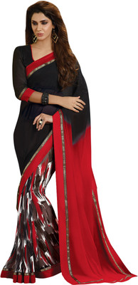 

Parisha Printed Fashion Chiffon Saree(Red, Black), Black;red