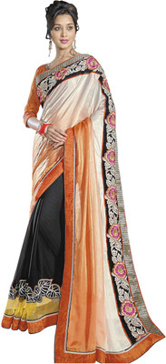 

Khushali Self Design, Embroidered Fashion Georgette, Satin, Chiffon Saree(Black, Orange, White)