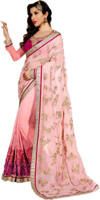 

Shoppershopee Embroidered Fashion Georgette Saree(Pink)