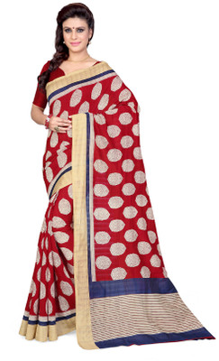 

Sourbh Sarees Printed Fashion Art Silk Saree(Red, Beige), Beige;red