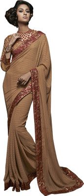 

Khushali Self Design, Embroidered, Embellished Fashion Georgette Saree(Brown, Red)